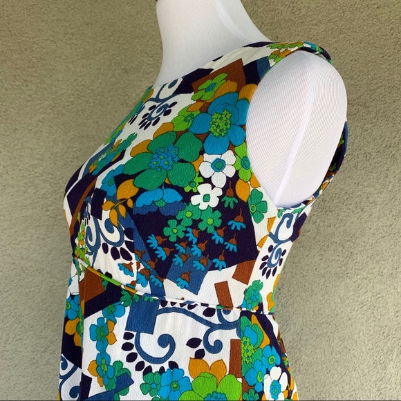🌺 Vintage Hawaiian Barkcloth Dress Mod Print Tiki 🌺 - Picture 6 of 13